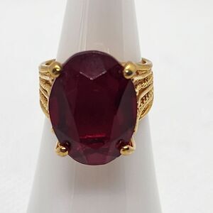 14K GE Gold & Red Crystal Ring (5.5)